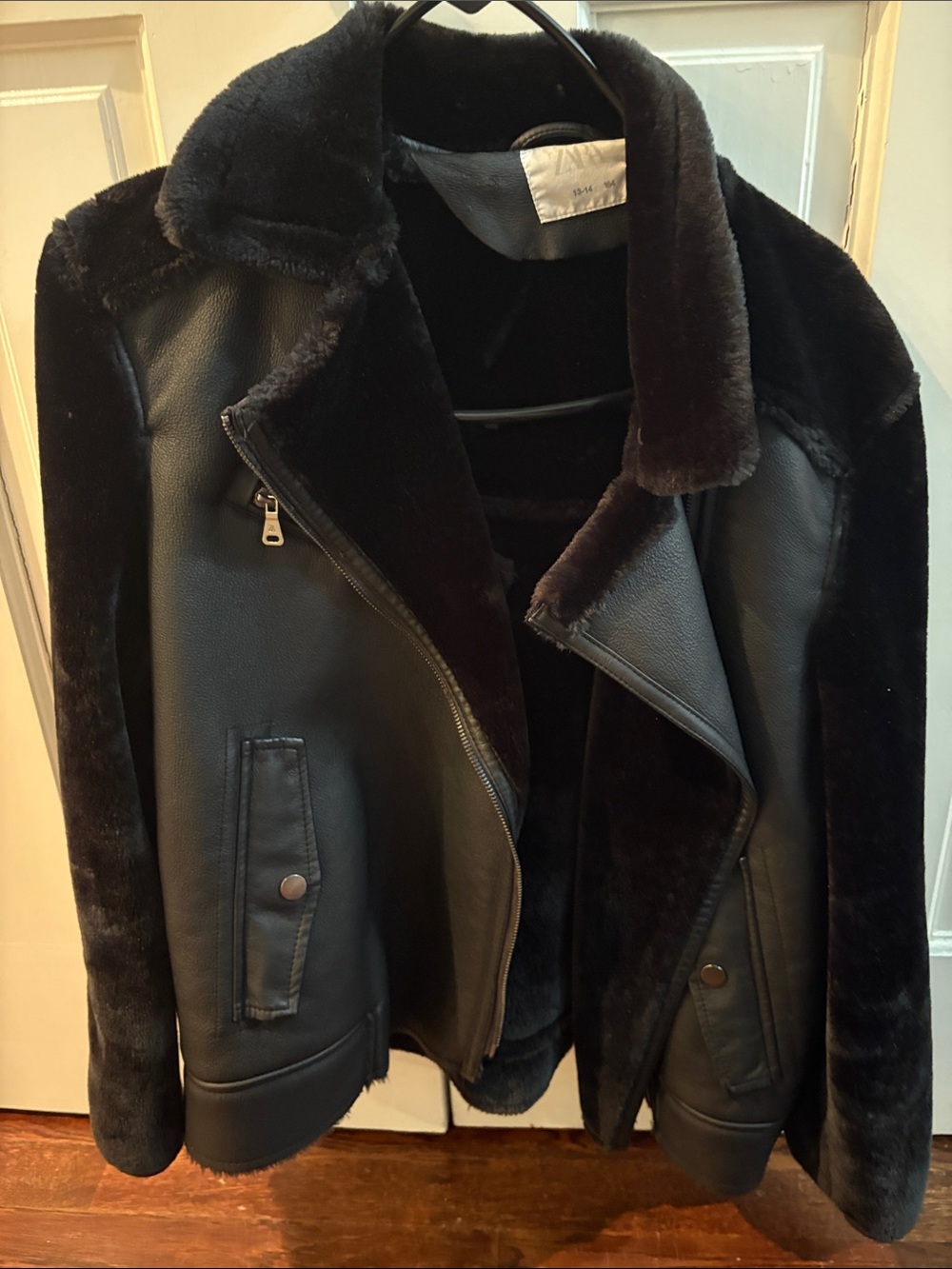 Zara Black Faux Shearling Moto Jacket